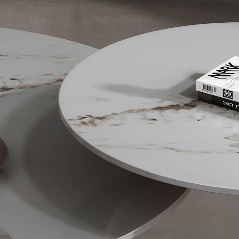 Modern Round Slate Cocktail Table Stainless Steel Pedestal Coffee Table