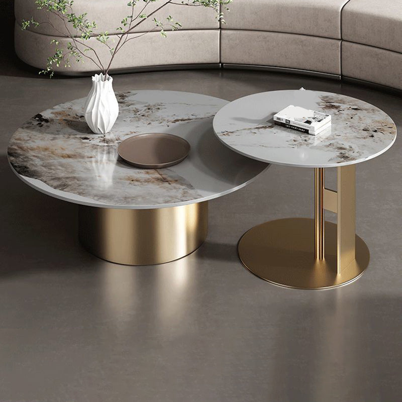 Modern Round Slate Cocktail Table Stainless Steel Pedestal Coffee Table
