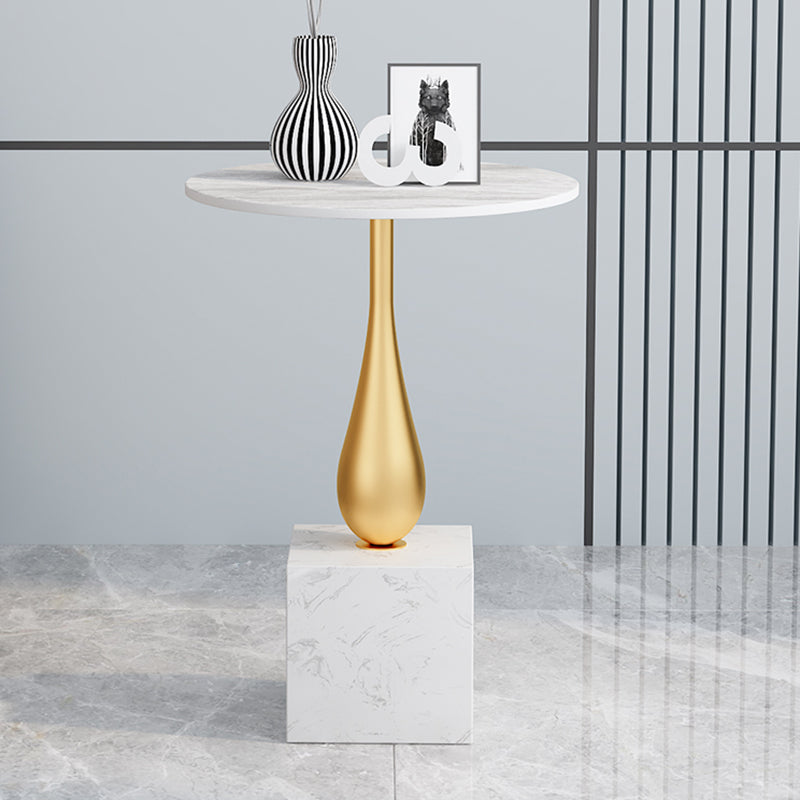 Contemporary Stone Top End Table 23.62" Tall Pedestal Side Table