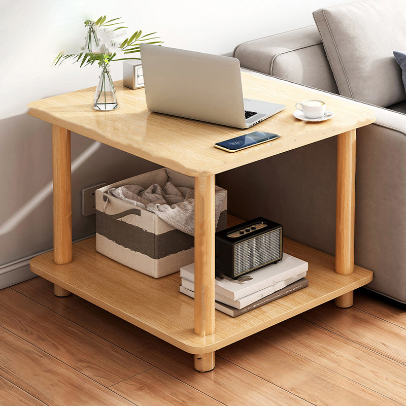 Contemporary Side Table Double Tier Wood Accent Side Table with Shelf