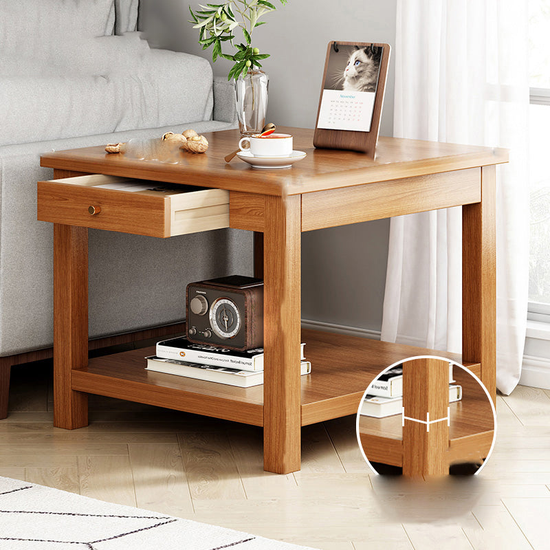 Contemporary Side Table Double Tier Wood Accent Side Table with Shelf