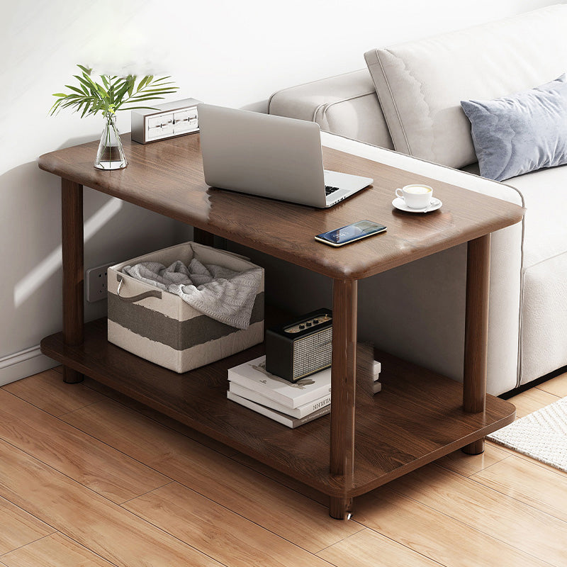 Contemporary Side Table Double Tier Wood Accent Side Table with Shelf