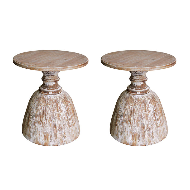Rustic Round Side Table Solid Wood Pedestal Side End Snack Table