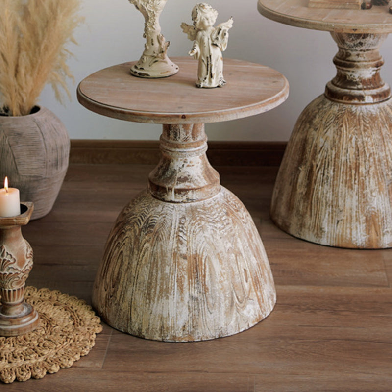 Rustic Round Side Table Solid Wood Pedestal Side End Snack Table