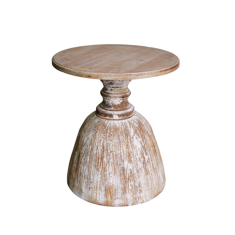Rustic Round Side Table Solid Wood Pedestal Side End Snack Table