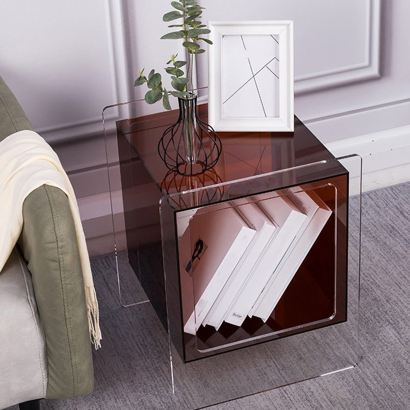 Modern Square End Table Double Tier Corner Table with Storage