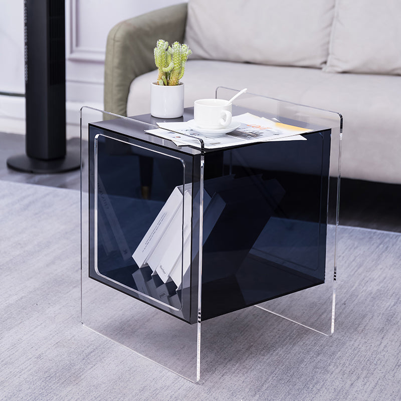 Modern Square End Table Double Tier Corner Table with Storage