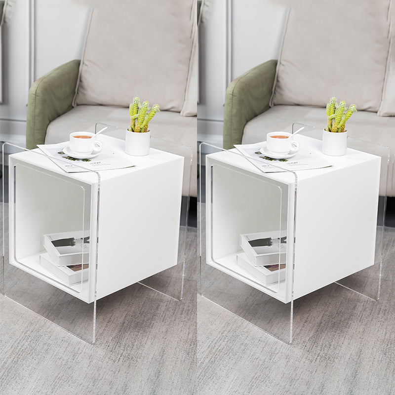 Modern Square End Table Double Tier Corner Table with Storage