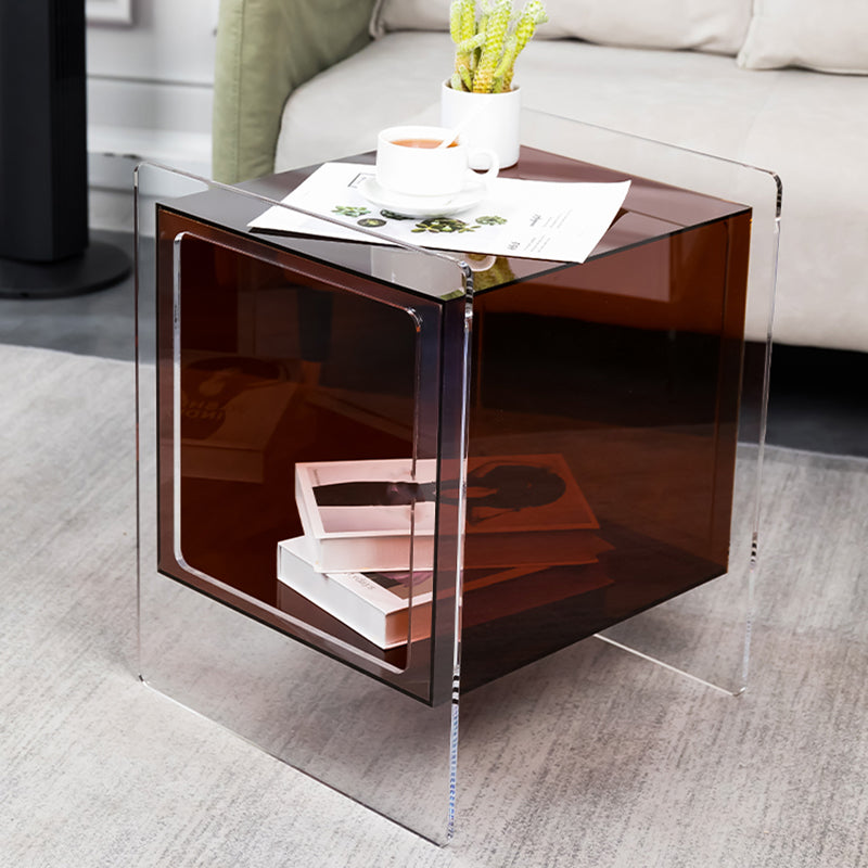 Modern Square End Table Double Tier Corner Table with Storage