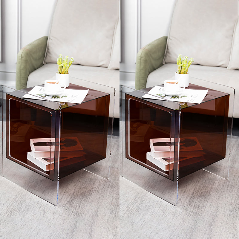 Modern Square End Table Double Tier Corner Table with Storage