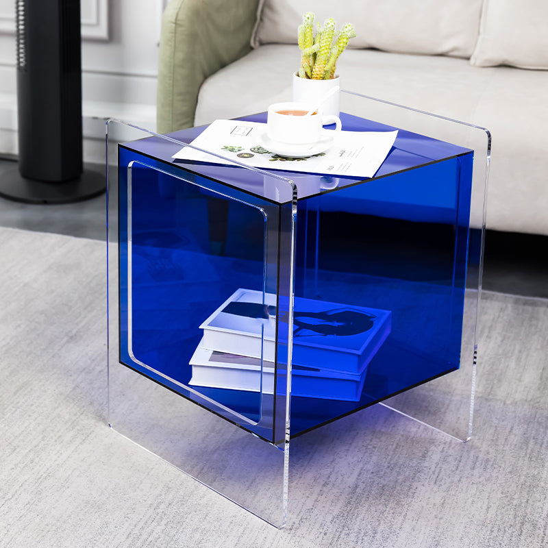 Modern Square End Table Double Tier Corner Table with Storage