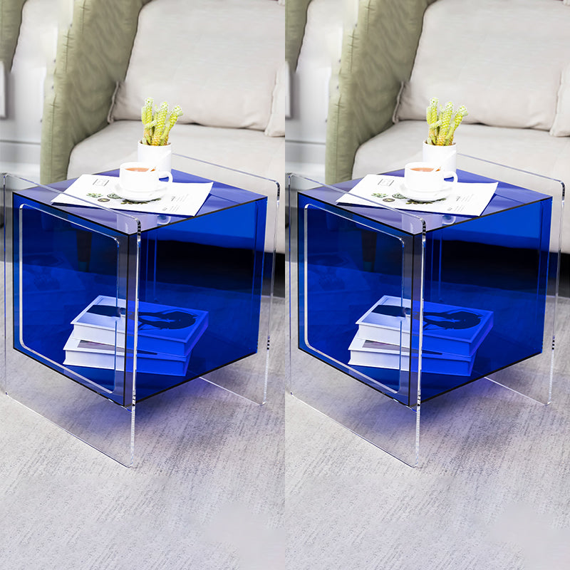 Modern Square End Table Double Tier Corner Table with Storage
