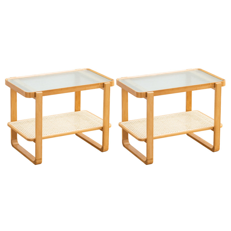 20.94" Tall Sled Side Table Asian Natural Side End Snack Table with Shelf