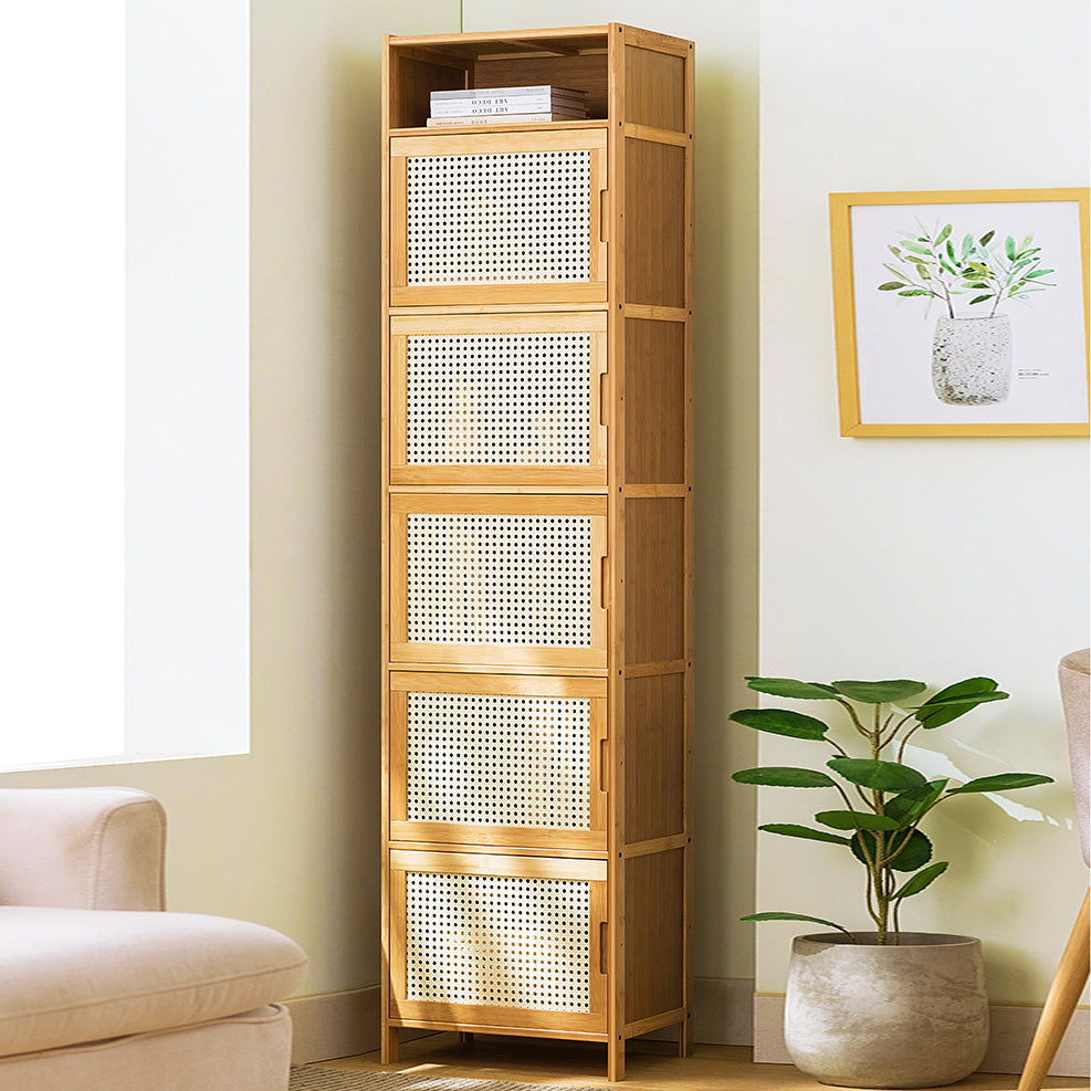 Contemporary Rectangle Storage Cabinet Natural Finish Accent Cabinet with Doors