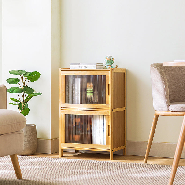 Contemporary Rectangle Storage Cabinet Natural Finish Accent Cabinet with Doors