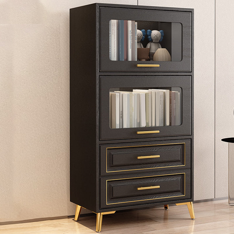 Contemporary Black Chest Glass Paned Accent Cabinet with Drawer