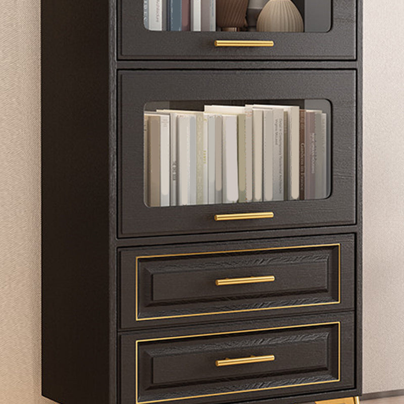 Contemporary Black Chest Glass Paned Accent Cabinet with Drawer