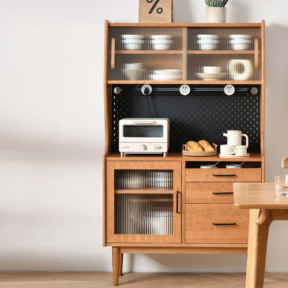 Rectangle Glass Paned Accent Cabinet Industrial Natural Finish Storage Cabinet