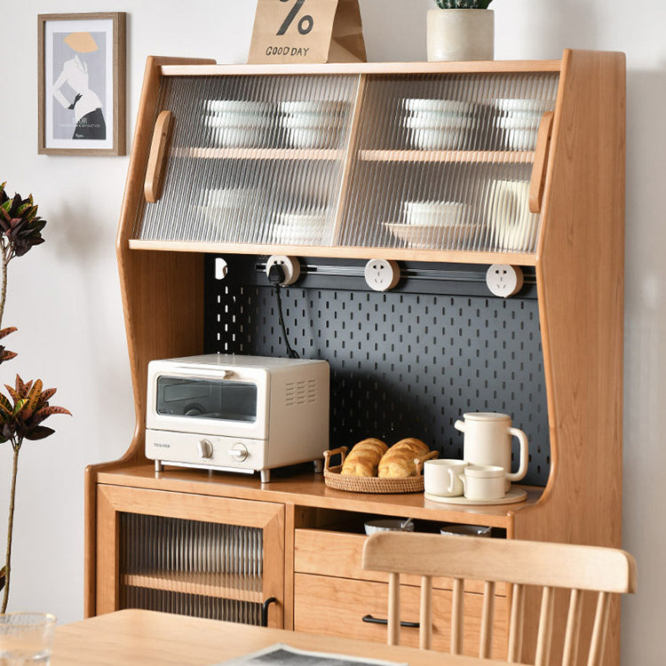 Rectangle Glass Paned Accent Cabinet Industrial Natural Finish Storage Cabinet