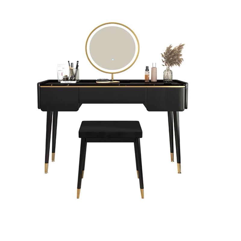 Glam Wooden Frame Dressing Table Slate Top Vanity with Drawers
