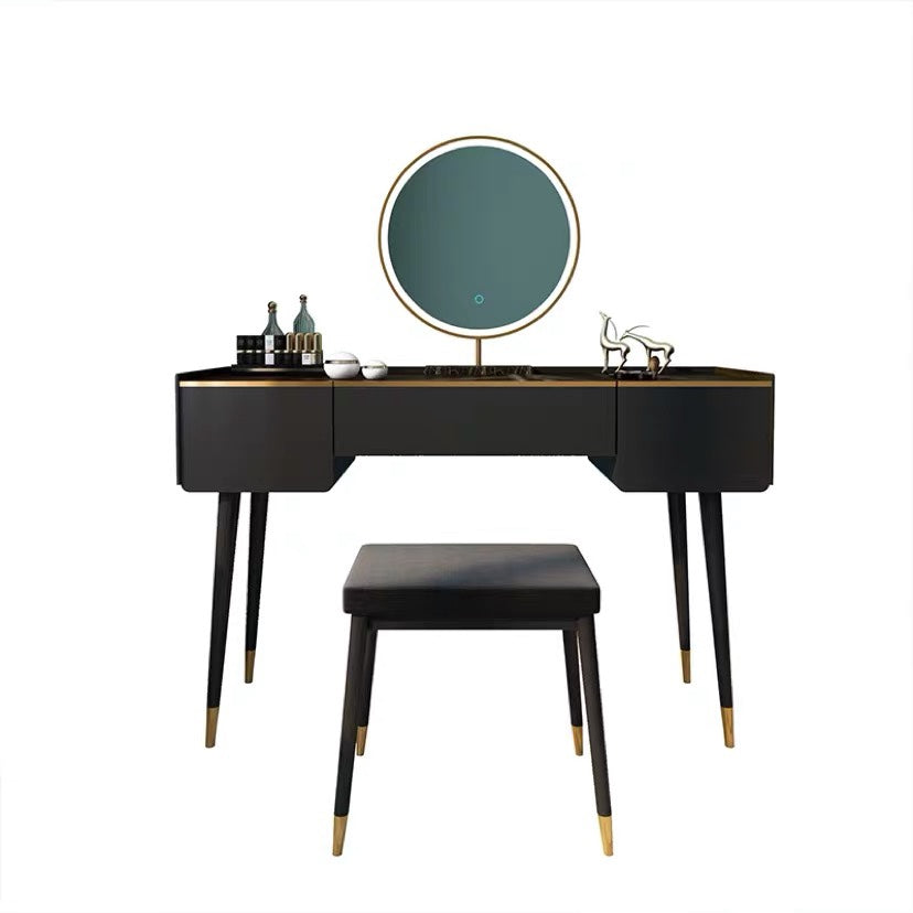 Glam Wooden Frame Dressing Table Slate Top Vanity with Drawers