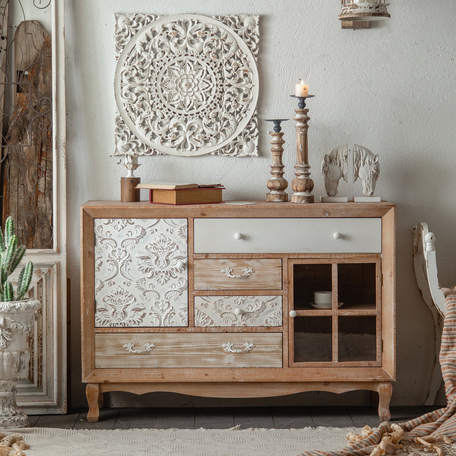 Industrial Espresso Accent Cabinet with Drawer Chest with Doors