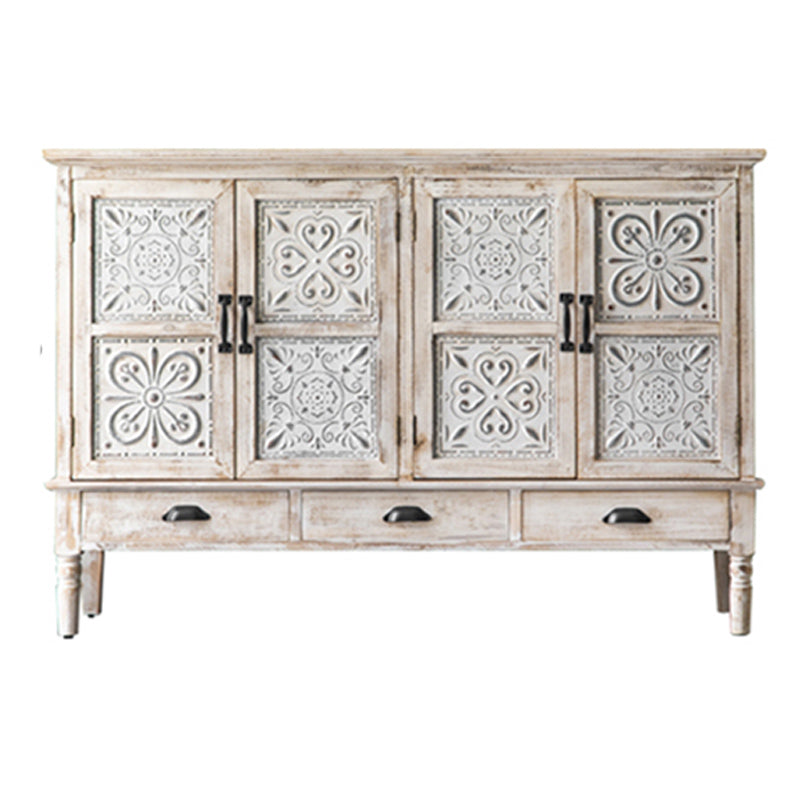 Industrial Rectangle Accent Cabinet Distressed Finish Fretwork Accent Cabinet