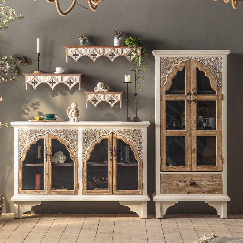 Industrial Wood Accent Cabinet Distressed Finish Fretwork Accent Cabinet