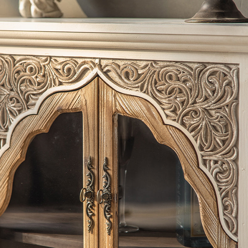Industrial Wood Accent Cabinet Distressed Finish Fretwork Accent Cabinet