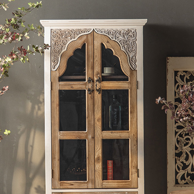 Industrial Wood Accent Cabinet Distressed Finish Fretwork Accent Cabinet