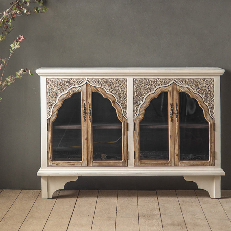 Industrial Wood Accent Cabinet Distressed Finish Fretwork Accent Cabinet