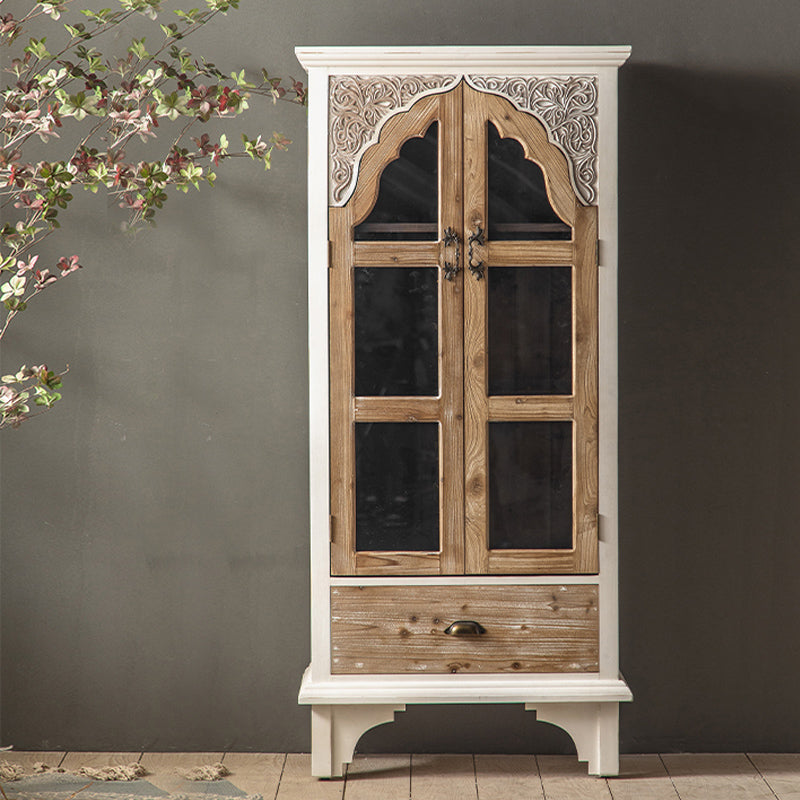 Industrial Wood Accent Cabinet Distressed Finish Fretwork Accent Cabinet