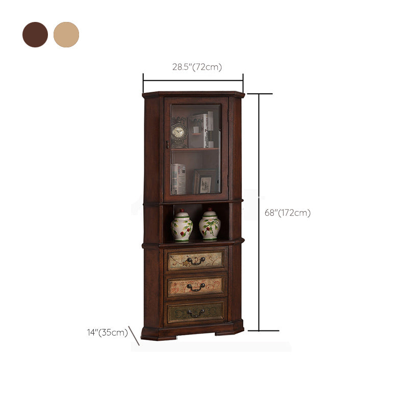 Industrial Corner Accent Cabinet Distressed Finish Fretwork Accent Cabinet