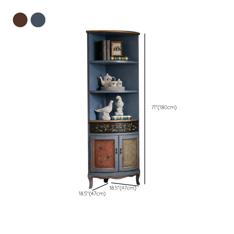Industrial Corner Accent Cabinet Distressed Finish Fretwork Accent Cabinet