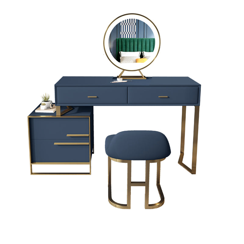 Glam Make-up Vanity Blue Leather Mirror Bedroom Makeup Vanity Set