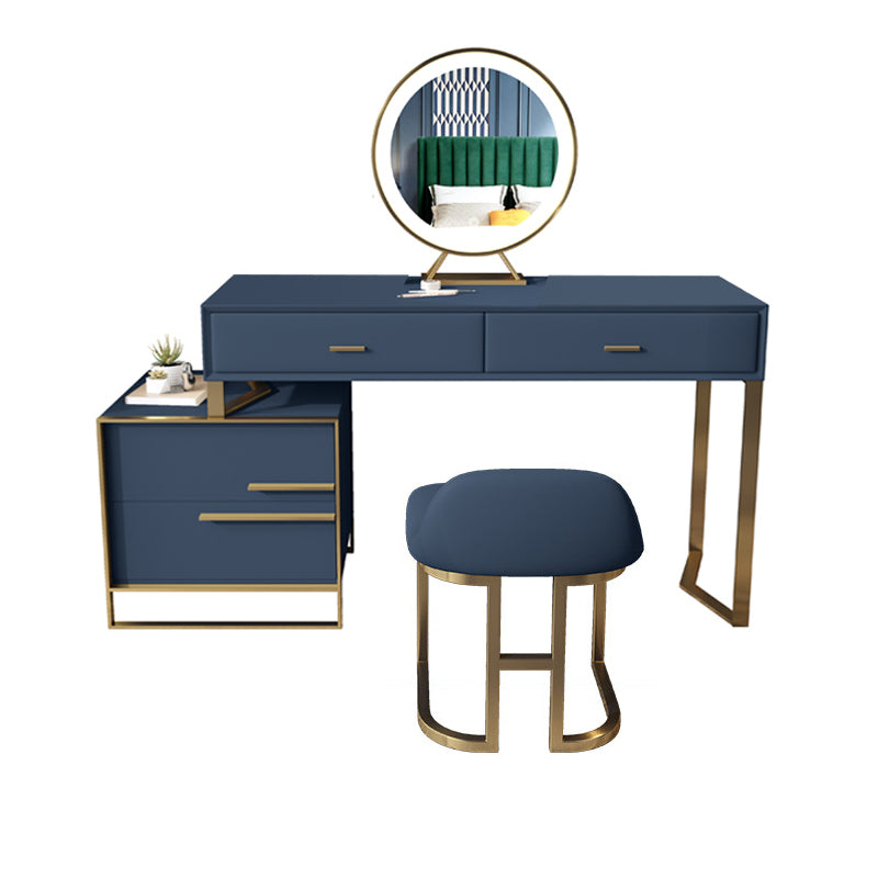 Glam Make-up Vanity Blue Leather Mirror Bedroom Makeup Vanity Set