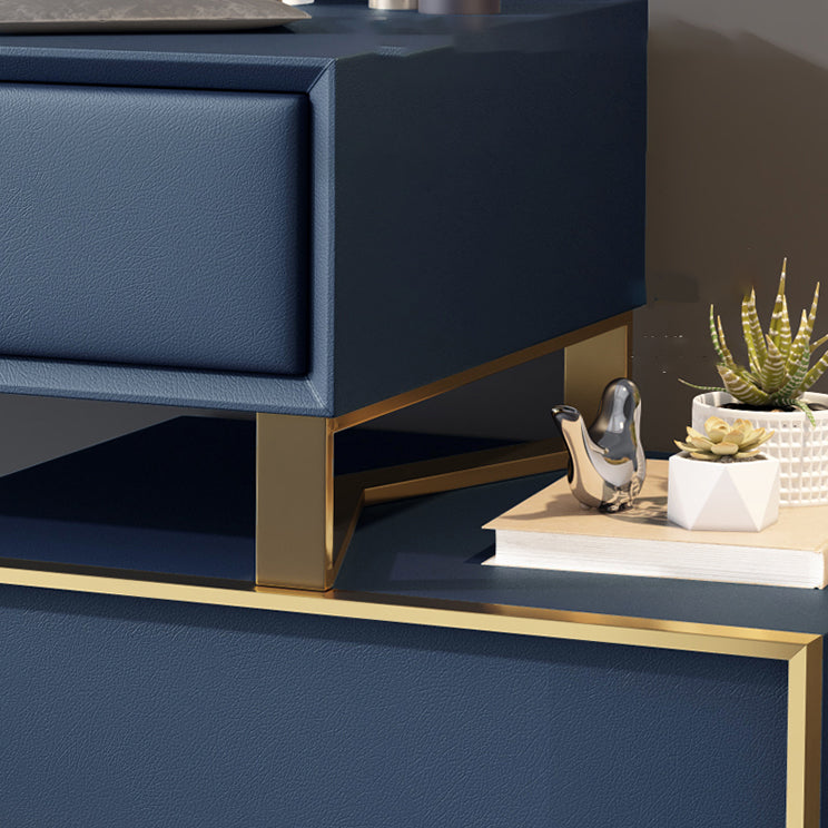 Glam Make-up Vanity Blue Leather Mirror Bedroom Makeup Vanity Set