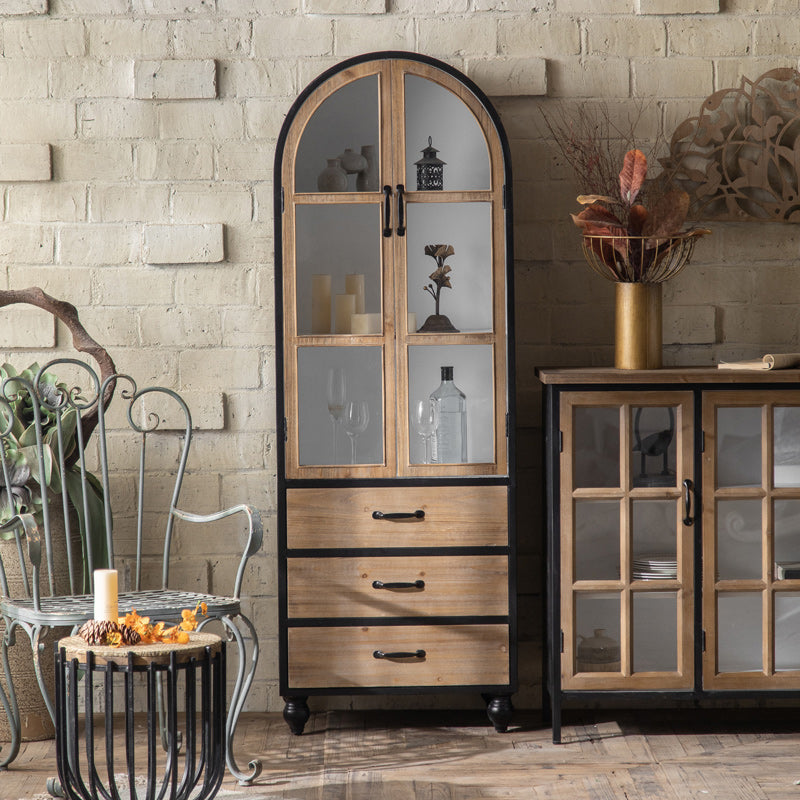 Wood and Iron Chest with Doors Bar Pulls Accent Cabinet with Shelves
