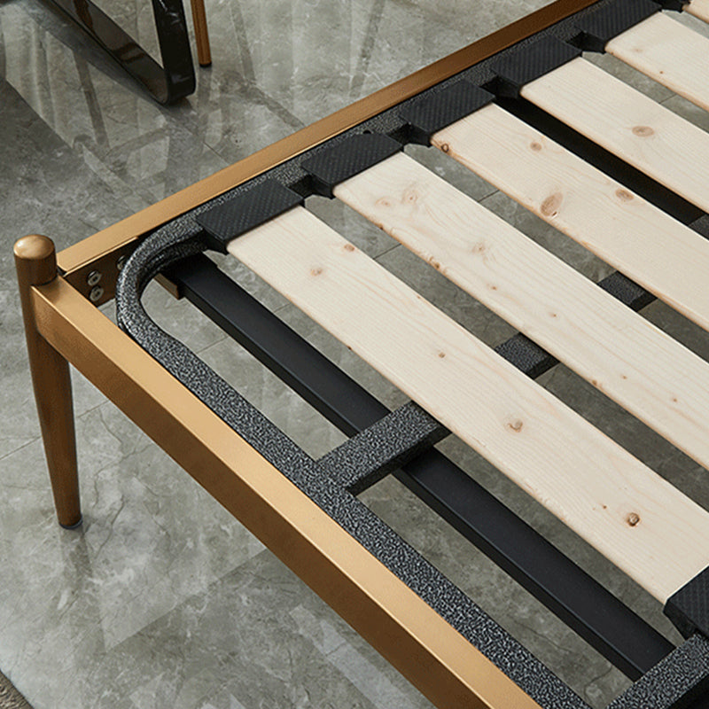 Glam Metal Slat Bed with Headboard Standard Bed with Metal Legs in Gold