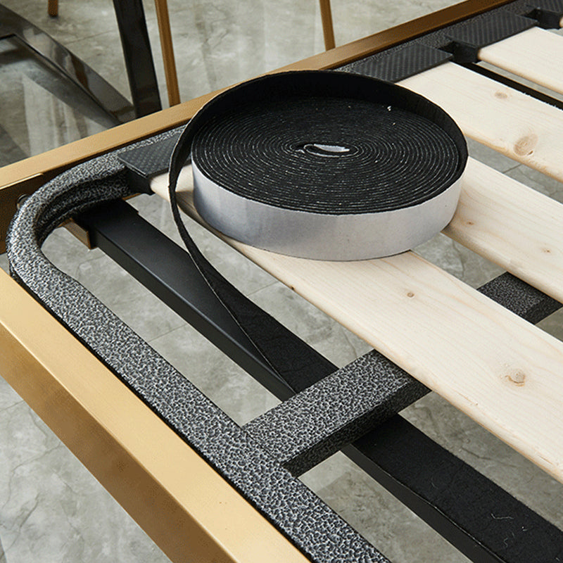 Glam Metal Slat Bed with Headboard Standard Bed with Metal Legs in Gold