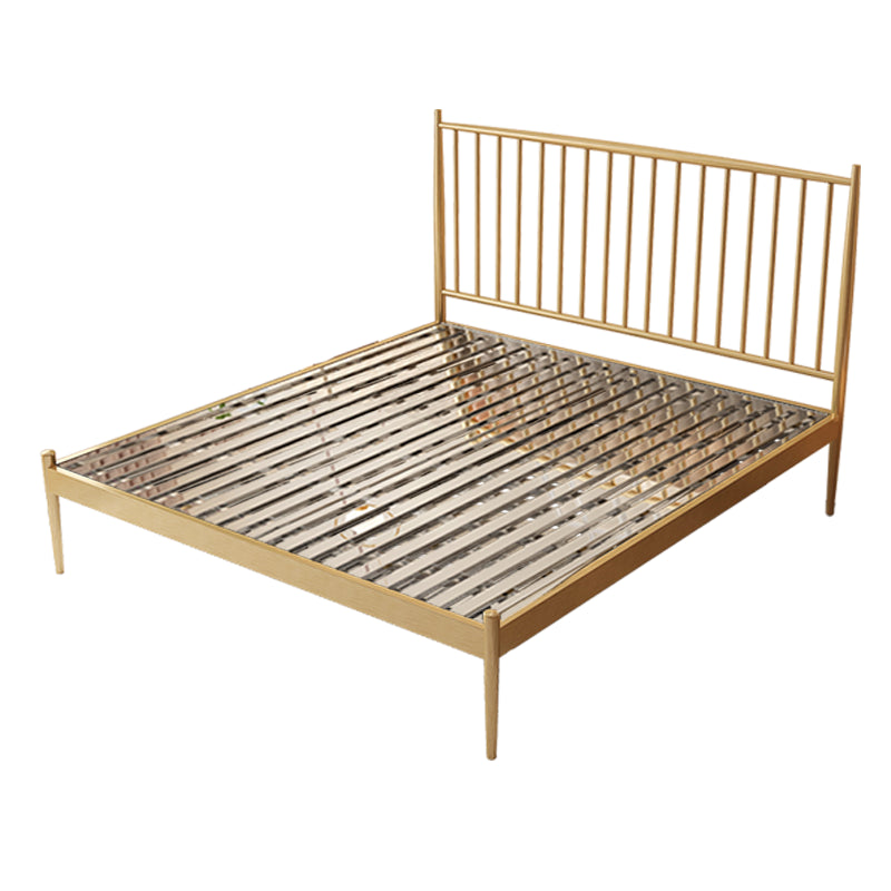 Glam Metal Slat Bed with Headboard Standard Bed with Metal Legs in Gold
