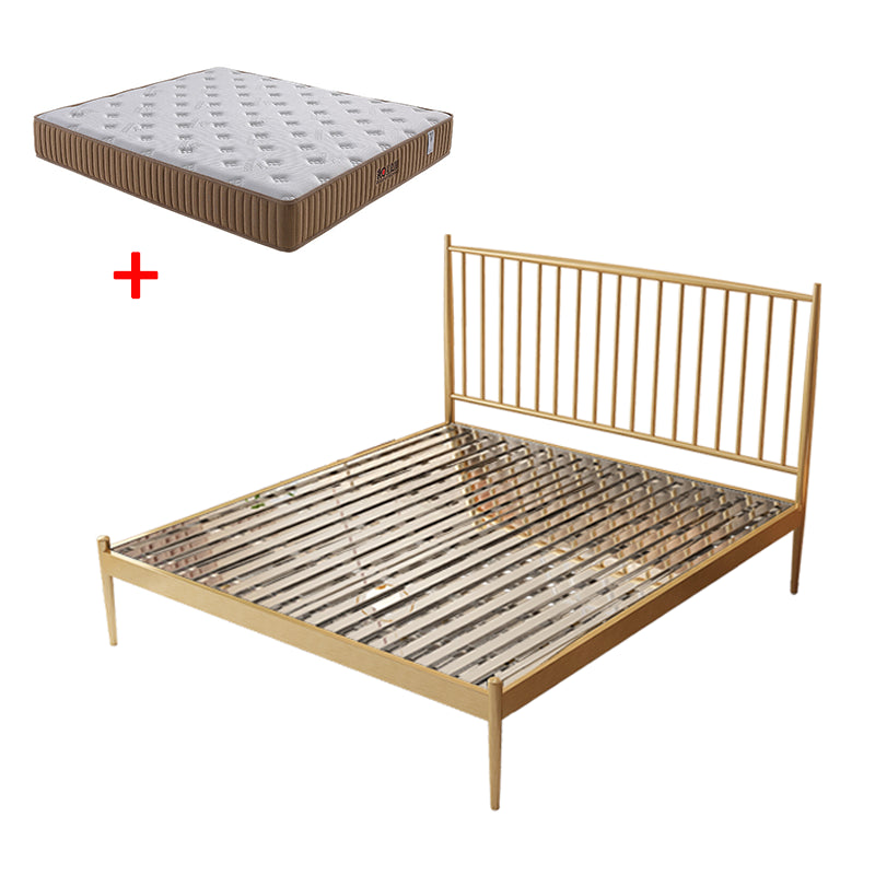 Glam Metal Slat Bed with Headboard Standard Bed with Metal Legs in Gold