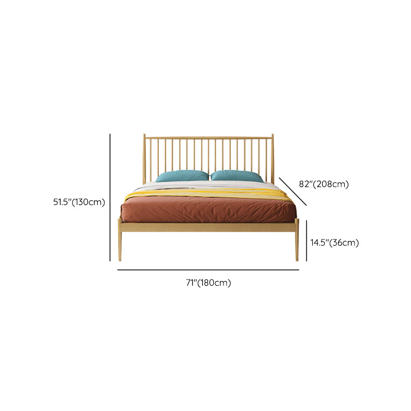Glam Metal Slat Bed with Headboard Standard Bed with Metal Legs in Gold