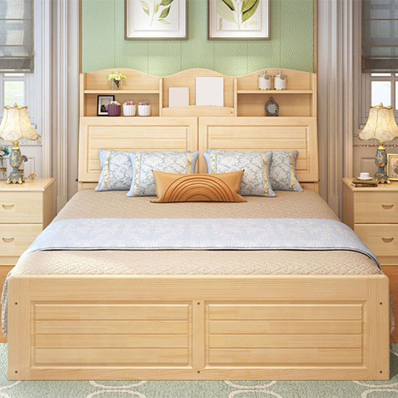 Modern Bed Frame Solid Wood Headboard Standard Bed with Storage