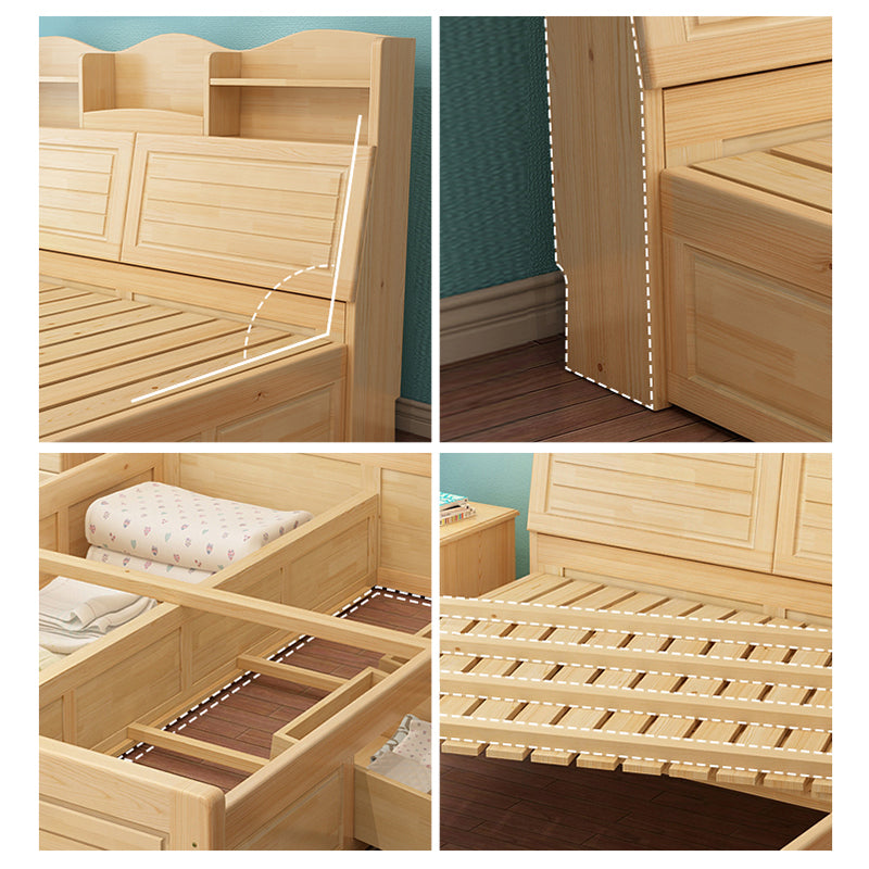 Modern Bed Frame Solid Wood Headboard Standard Bed with Storage