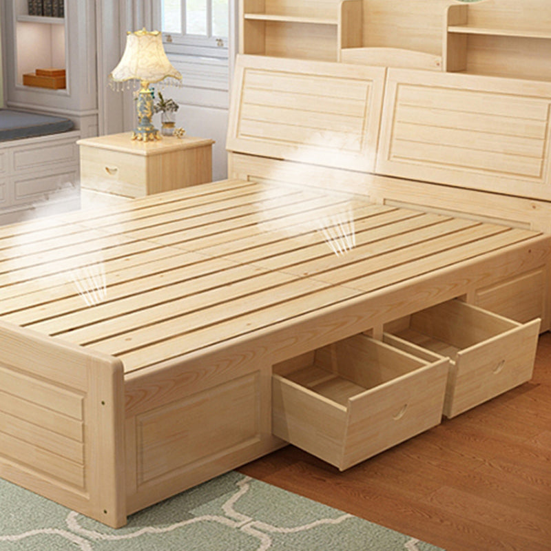 Modern Bed Frame Solid Wood Headboard Standard Bed with Storage