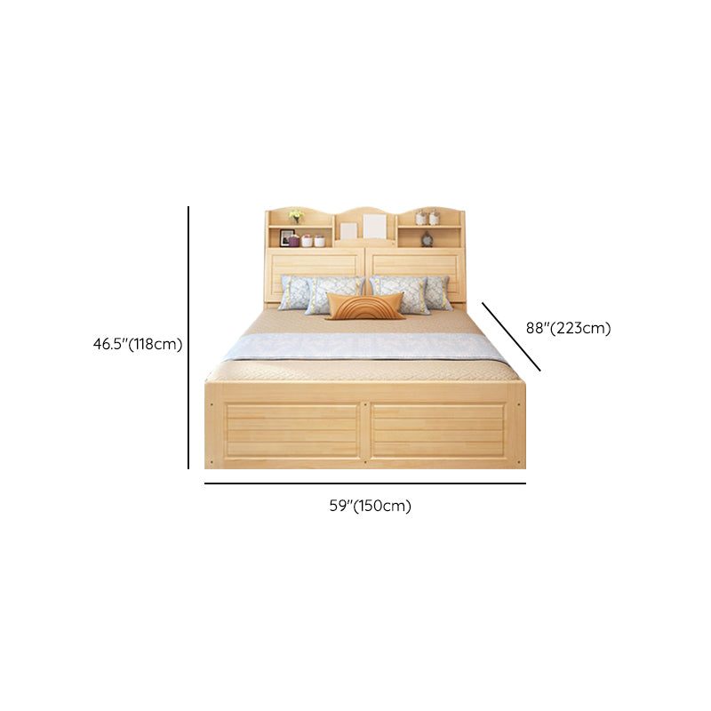 Modern Bed Frame Solid Wood Headboard Standard Bed with Storage