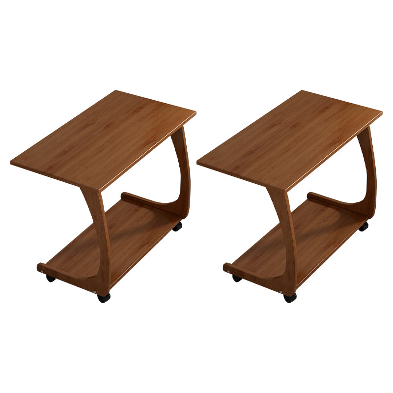 Bamboo Sofa Side Accent Table in Brown Modern 1 - Shelf End Table with Casters