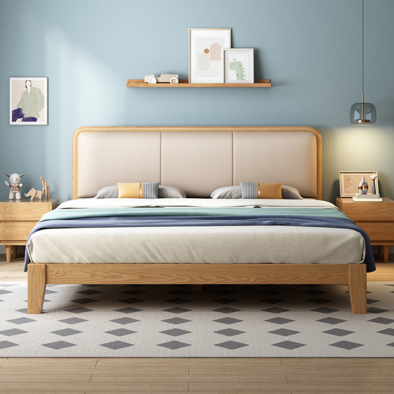 Scandinavian Ash Panel Bed Natural Upholstered Bed Frame with Mattress