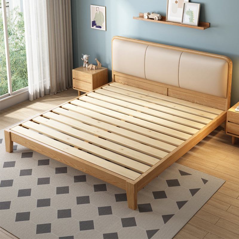 Scandinavian Ash Panel Bed Natural Upholstered Bed Frame with Mattress